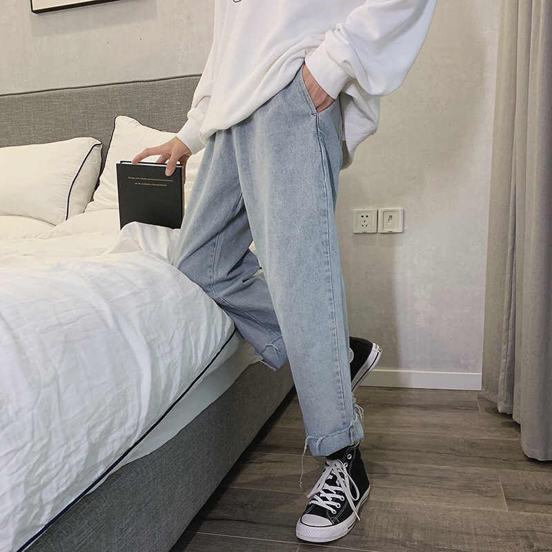 Quần jean baggy xanh unisex, rách gấu ống suông phong cách Hàn Quốc 2021 - BD CLOTHES | BigBuy360 - bigbuy360.vn