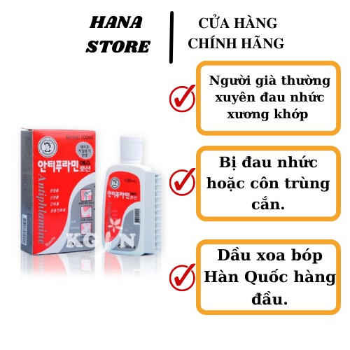 Dầu nóng xoa bóp Hàn Quốc Antiphlamine 100ml giúp giảm đau xương khớp Mỹ Phẩm Hana Chính Hãng