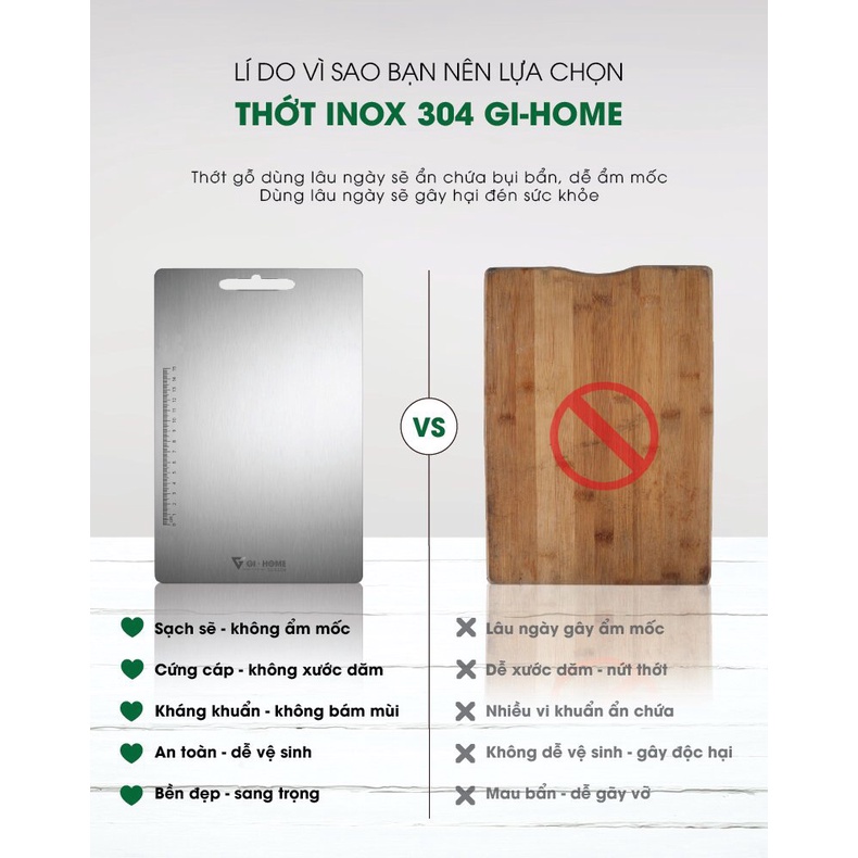 Thới inox 304 kháng khuẩn, thớt inox 2 mặt cao cấp, thới Gihome size lớn
