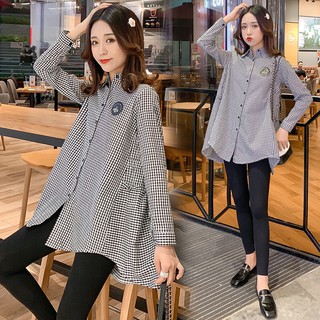 Áo sơ mi bầu kẻ caro dài tay mùa hè 𝐀𝐁𝟑𝟑
