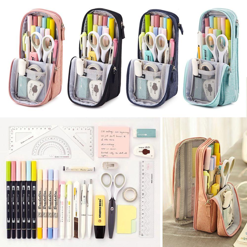 Túi Đựng Bút Bằng Vải Canvas Màu Cầu Vồng Sức Chứa Lớn Có Thể Gấp Gọn Tiện Dụng