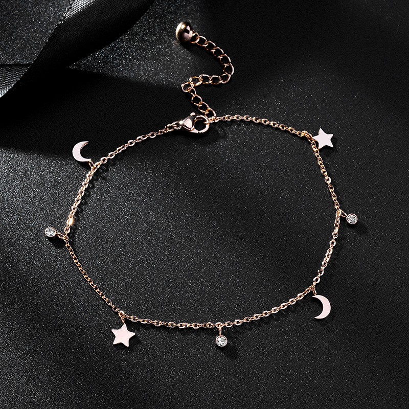Lắc Chân Bằng Thép Titan Màu Vàng Hồng 18k Phong Cách Mori Thời Trang Dễ Phối Đồ Cho Nữ