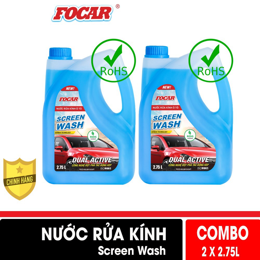 COMBO 2 Can nước rửa kính ô tô xe hơi Focar Screen Wash 2.75L - Tiêu Chuẩn ROHS