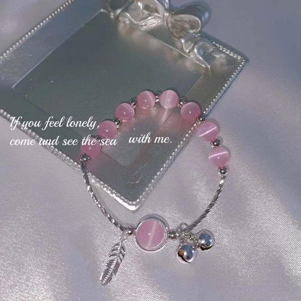 Vòng Đeo Tay Đá Opal Màu Đỏ Dâu Tây Chuông Phong Cách Hàn Quốc