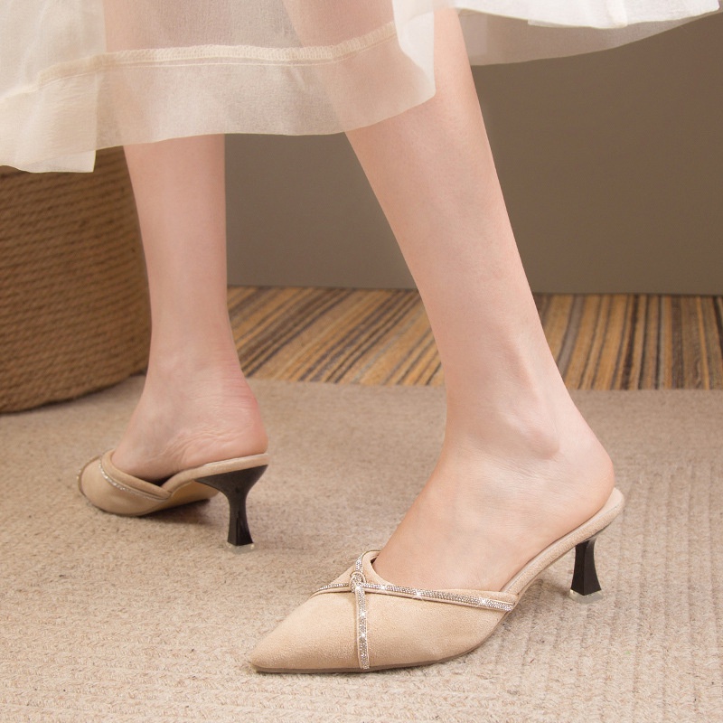 Dép Cao Gót Mũi Nhọn Đính Đá Thời Trang Mới Cho Nữ