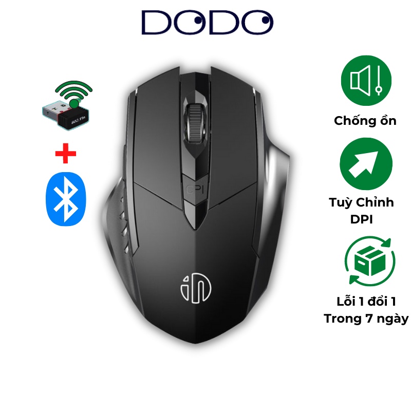 Chuột không dây pin sạc inphic PM6 - Chuột gaming không dây bluetooth cao cấp bấm siêu êm không cần thay pin DODO