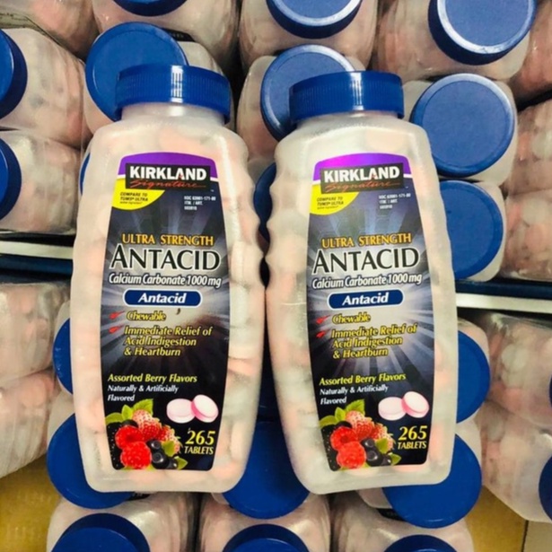 Kẹo Đau Dạ Dày Kirkland Mỹ Signature Ultra Strength Antacid Calcium 1000mg 265 viên Kẹo Chống Đầy Hơi Đau Bao Tử