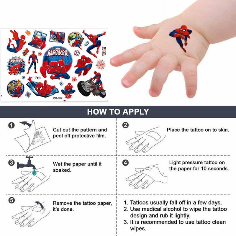 1 Tấm Hình Xăm Dán Tạm Thời Chống Nước Hình Người Nhện Hoạt Hình Cho Trẻ Em