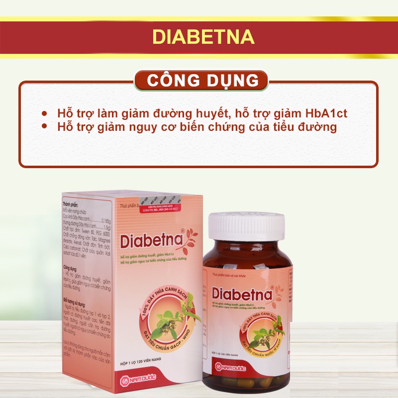 Viên uống dây thìa canh Diabetna dành cho người tiểu đường - giúp làm giảm đường huyết và biến chứng hộp 40v