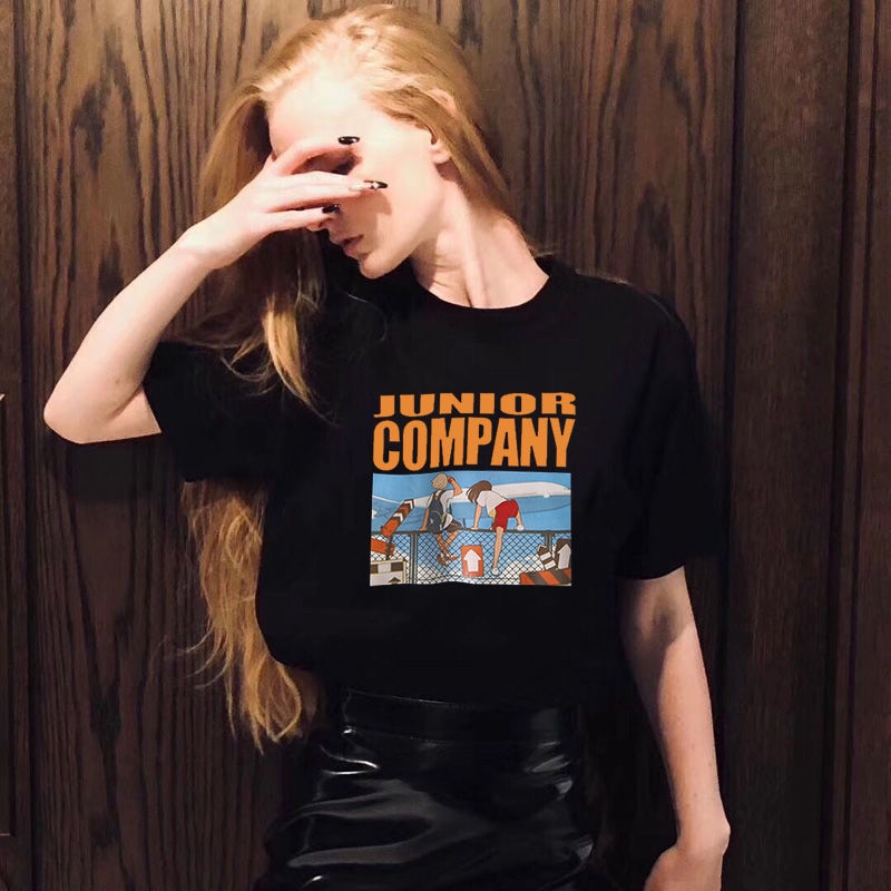 Women's Round Collar Summer Schoolgirl Korean Version Printed Removable Short Sleeve T-shirt Simple