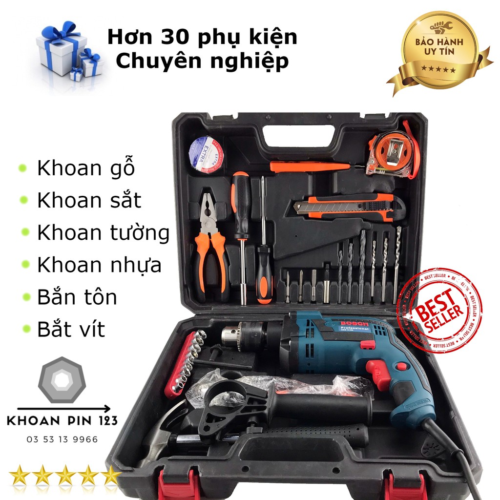 Máy khoan vali Bosch 13ly GSB 13RE khoan tường, sắt, gỗ, bắt vít, bắn tôn...