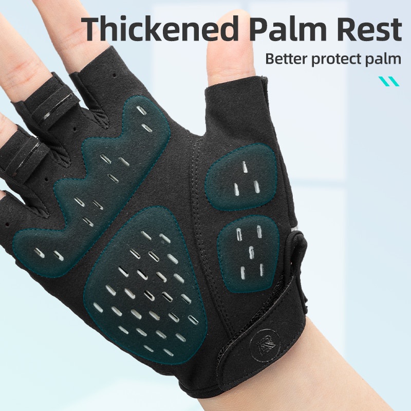 Găng tay ROCKBROS hở ngón đệm silicon dày dạ quang thông thoáng chống sốc cho đạp xe MTB