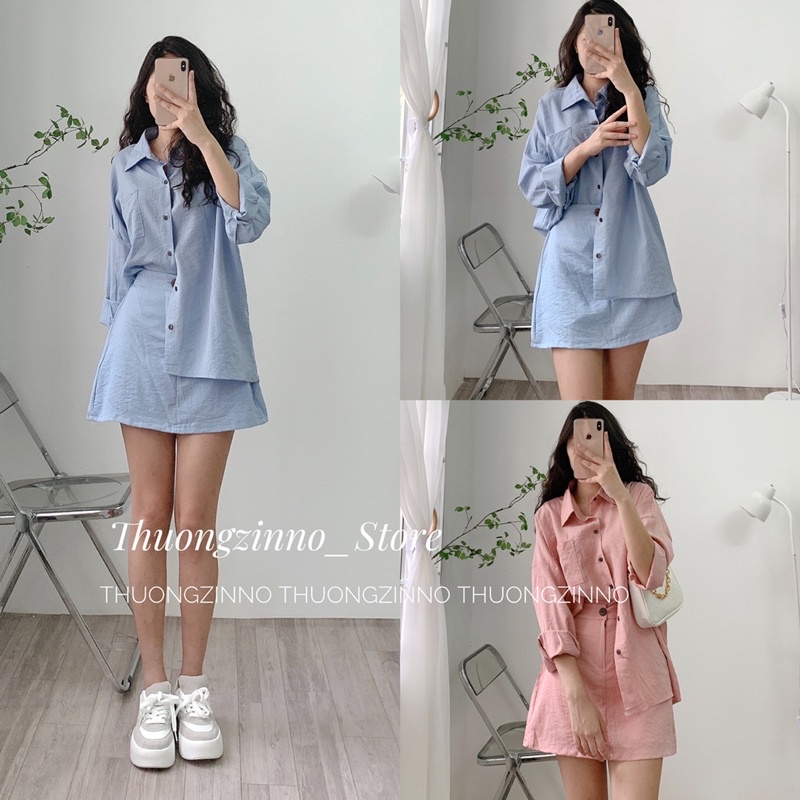 [Ảnh thật/Video]Set Áo kèm chân váy chất lụa đũi Hàn siêu mềm mát  Set bộ đồ nhẹ nhàng dễ mặc
