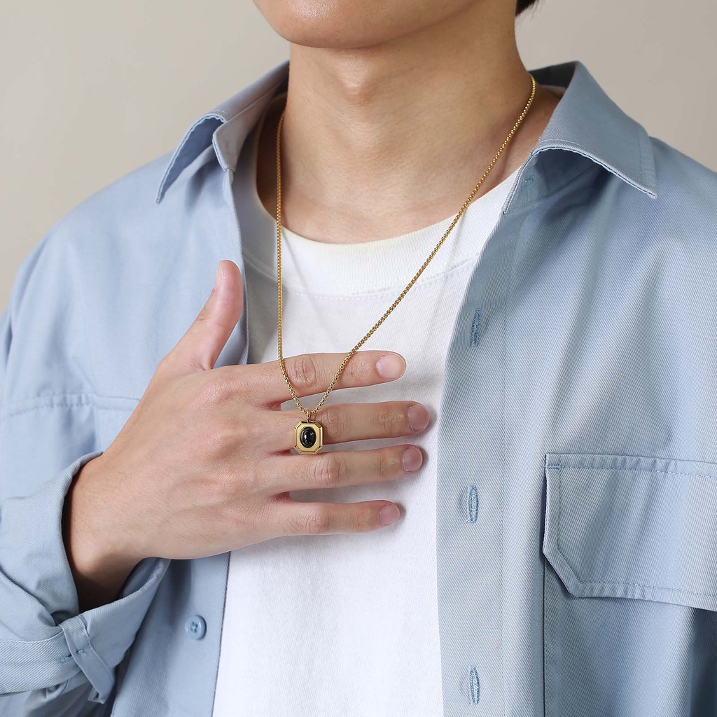 Vnox Vòng cổ Mặt Đá Onyx Màu Đen/Bạc Bằng Thép Không Gỉ Thời Trang Cho Nam