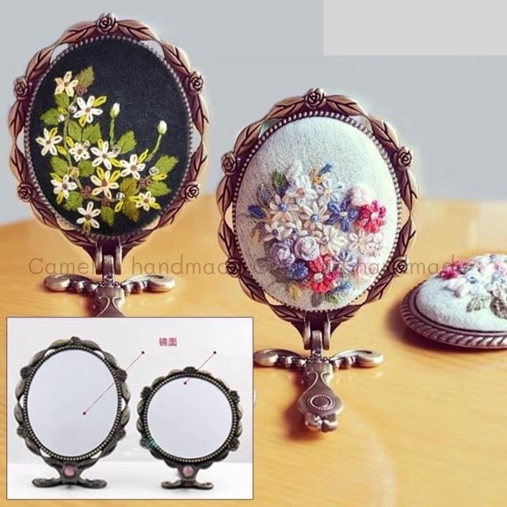 Phôi Gương Handmade Cầm Tay Khảm Đá