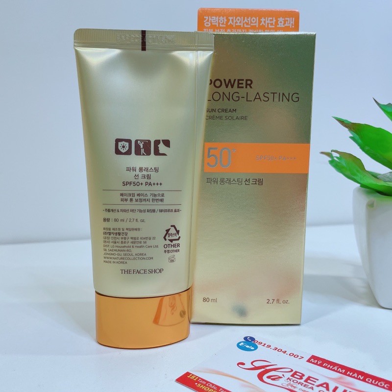 Kem chống nắng trang điểm dưỡng da chống nước lâu trôi The Face Shop Natural Sun Eco Power Long Lasting SPF50+PA+++ 80ml