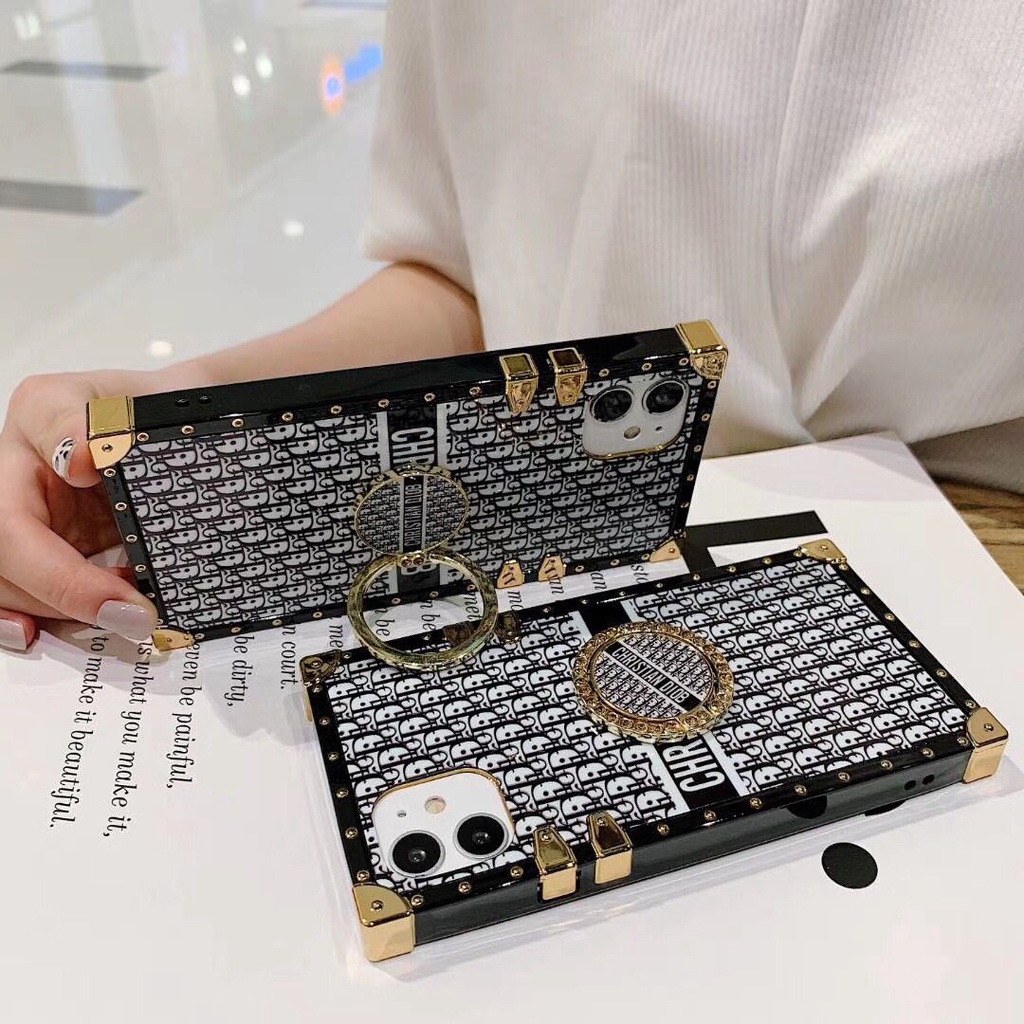 Ốp Lưng HìNh Vuông Có NhẫN Đỡ Cho iPhone 13 12 Mini 6 6S 7 8 Plus X XS MAX 11 Pro MAX