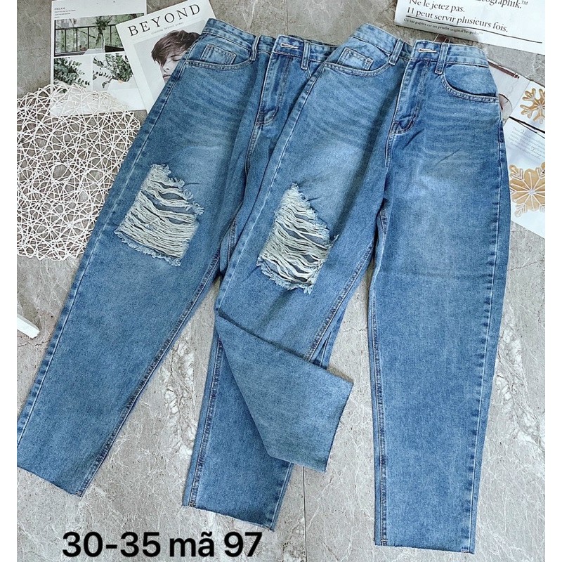 Quần jean baggy nữ rách ✈️ FREESHIP ✈️ Quần jean baggy nữ lưng cao size đại kiểu rách đùi hàng VNXK MS97 Bigsize 2KJean | BigBuy360 - bigbuy360.vn