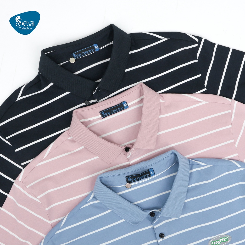 Áo thun polo nam Sea Collection sọc thêu Pros 9025