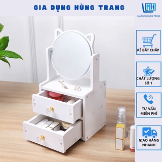 Kệ đựng mỹ phẩm có gương, kệ để đồ trang điểm có kèm gương tai mèo ,tiện lợi