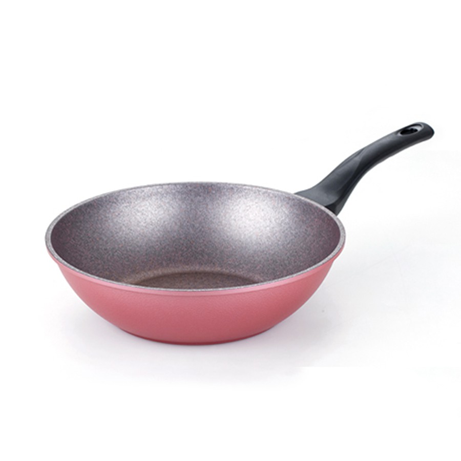 Chảo đá chống dính Ecoramic siêu bền -28 cm - tròn lớn-Curling stone Wok pan and Glass