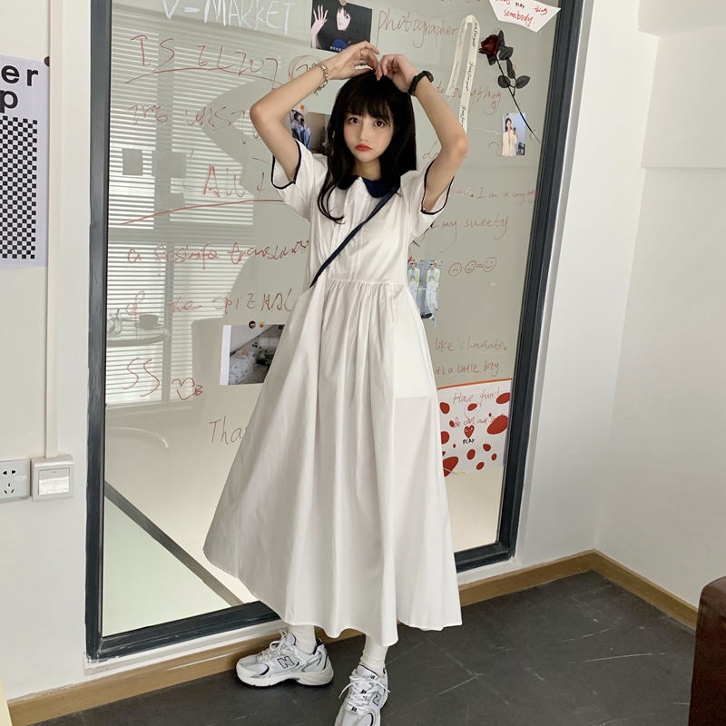 Đầm Midi Dáng Rộng Cổ Búp Bê Phong Cách Thời Trang Nhật Hàn Dành Cho Nữ