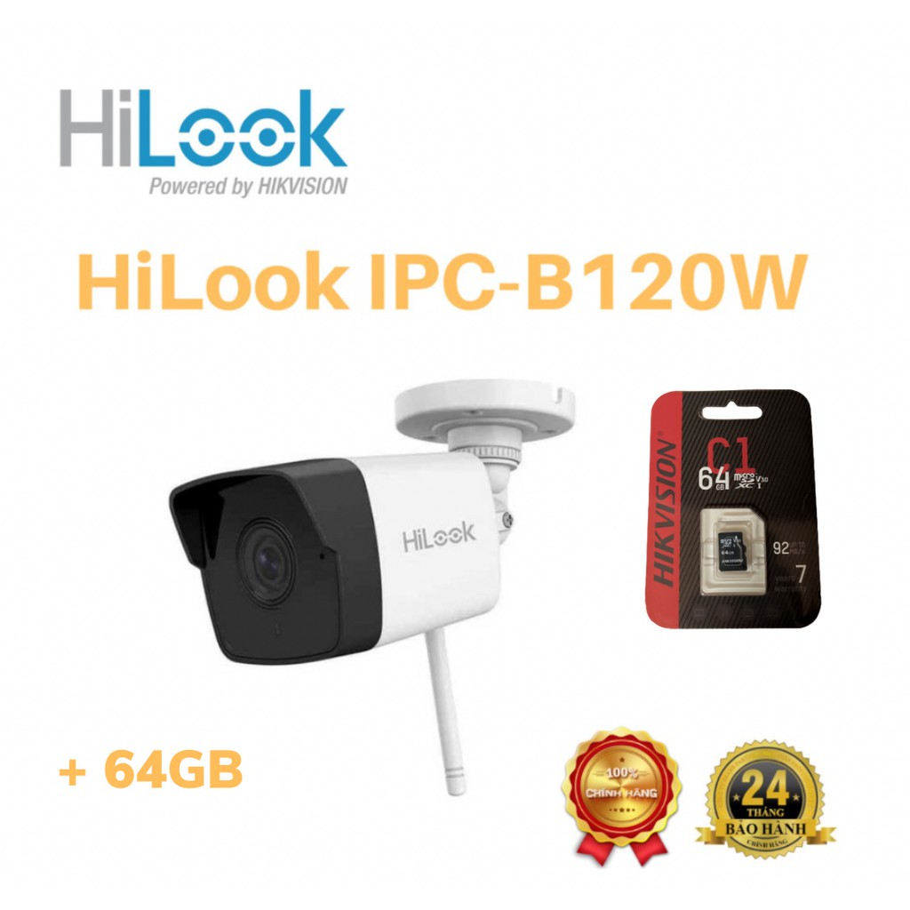 Camera IP thân trụ hồng ngoại 2MP HiLook IPC-B120W ( có kèm thẻ nhớ)