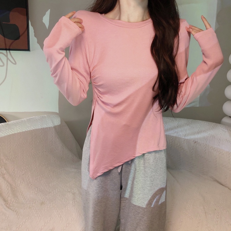 ZHELIHANGFEI Áo Thun Tay Dài Dáng Rộng Xẻ Tà Quyến Rũ Trẻ Trung Cho Bạn