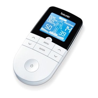 Máy điện châm 02 kênh, 04 điện cực Beur EM49. Máy trị liệu xung điện 3 chức năng, kích thích thần kinh, cơ bắp