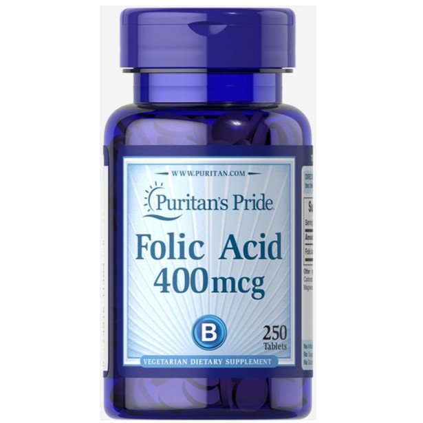 Viên uống ngăn ngừa thiếu máu Puritan's Pride Folic Acid 400mcg 250 viên