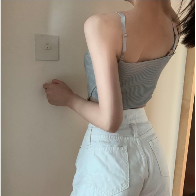 Áo Dây Croptop Dệt Kim Thiết Kế Độc Đáo Phong Cách Hàn Quốc Thời Trang Cho Nữ