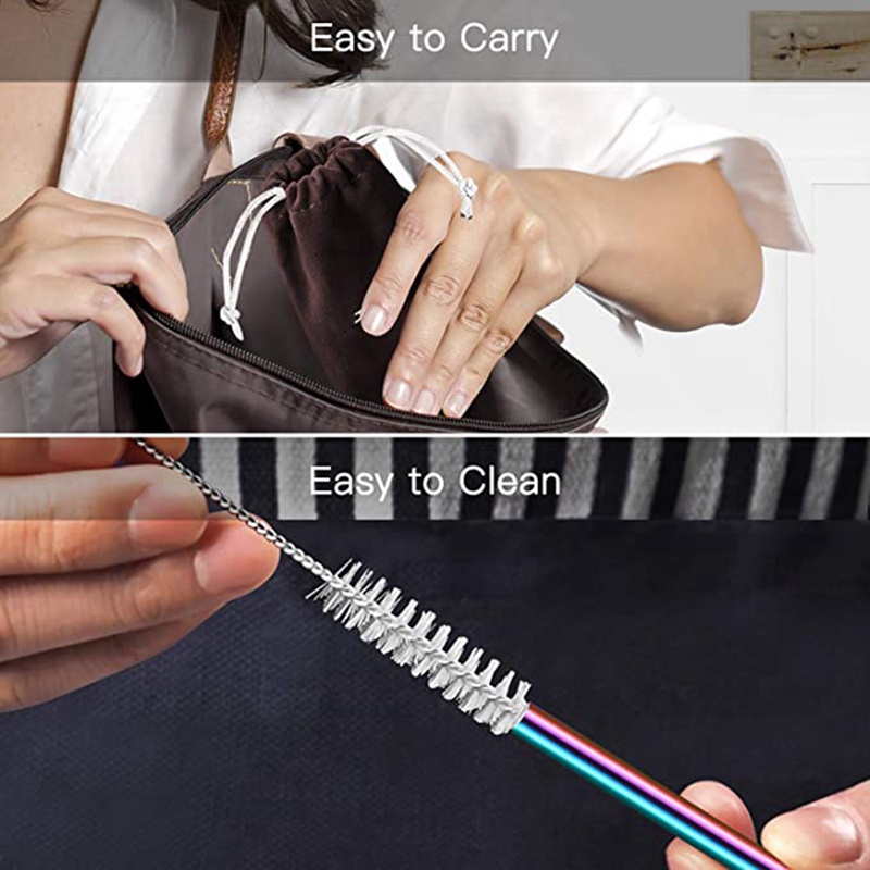 Bộ 16 Ống Hút Kim Loại Dài Bằng Thép Không Gỉ Nhiều Màu Sắc Kèm Đầu Silicone Và Có Thể Tái Sử Dụng