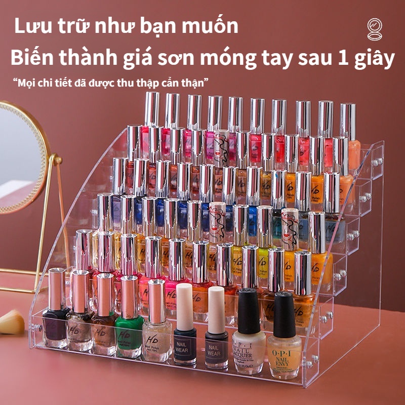 Hộp đựng son môi phấn mắt má hồng sơn móng tay bằng nhựa tiện dụng Thang lưu trữ sơn móng tay giá để đồ trang điểm đệm khí để bàn