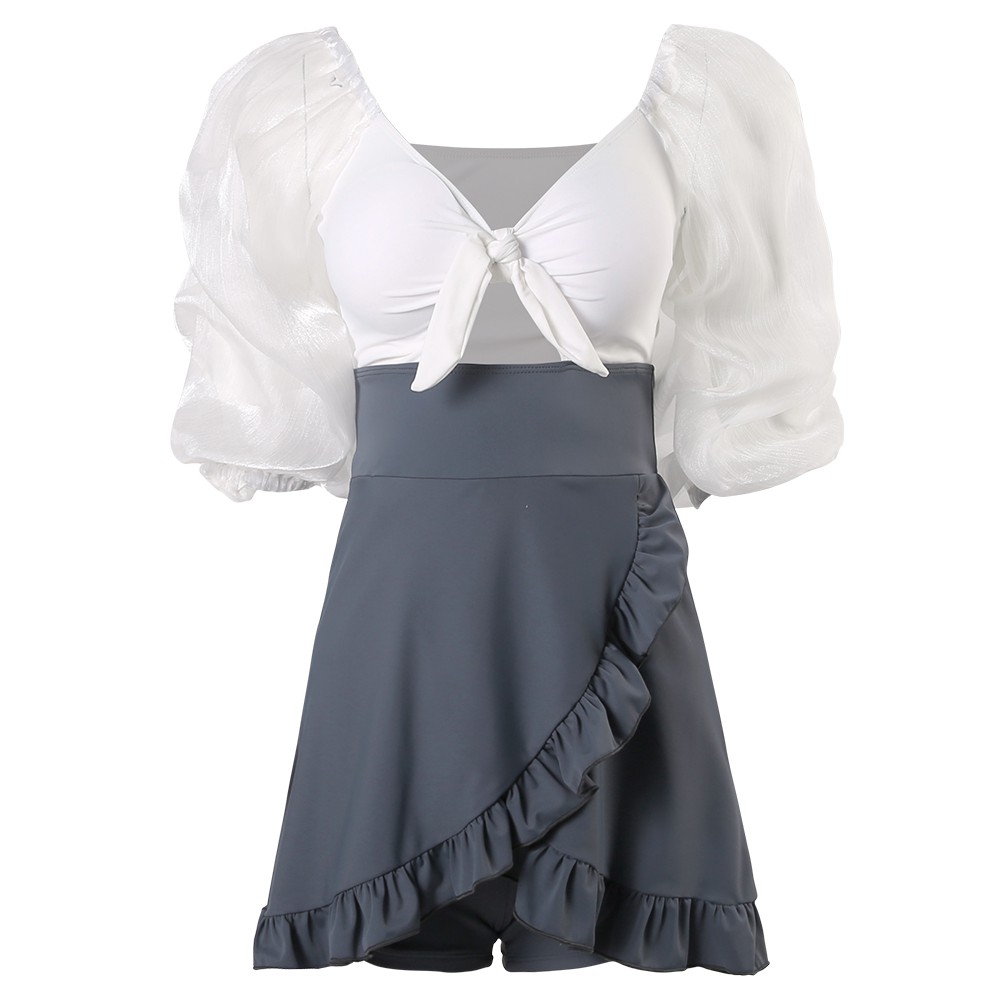 bộ đồ nữ[Xia Yuweiqi] Áo tắm nữ một mảnh, che bụng, váy giữa tay bồng, suối nước nóng gợi cảm | BigBuy360 - bigbuy360.vn