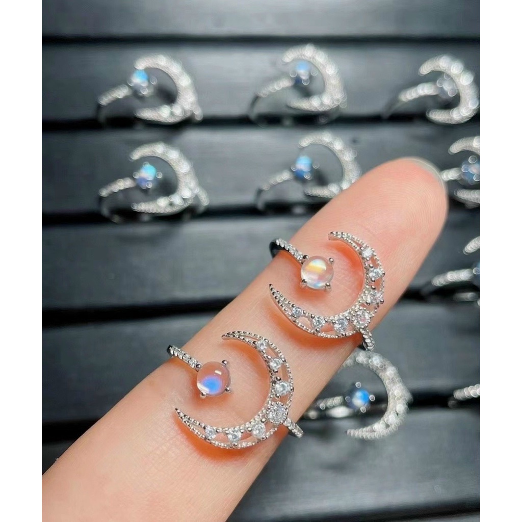 Nhẫn bạc hình mặt trăng khuyết đính đá mặt trăng freesize - Charm Bạc 925 - Mã NHANM003
