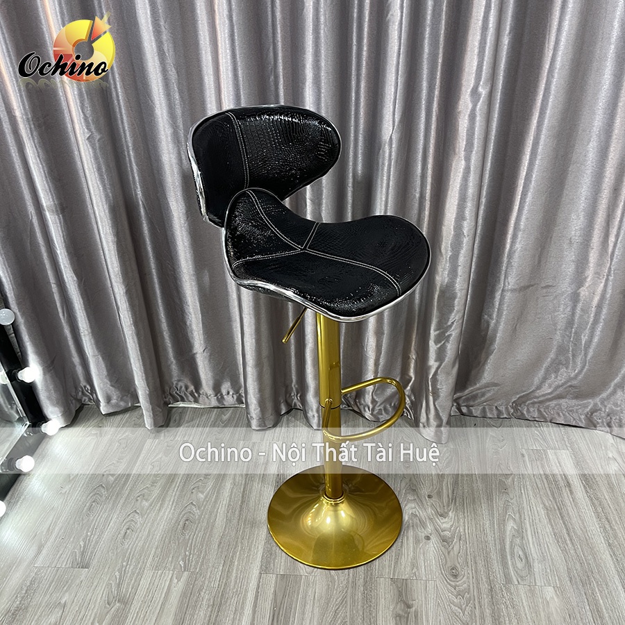 Ghế Quầy Lễ Tân, Ghế Quầy Bar Mẫu DA CÁ Chân Vàng K1 Điều Chỉnh Độ Cao 60/80 Và Xoay 360 Độ Phong Cách Hiện Đại (