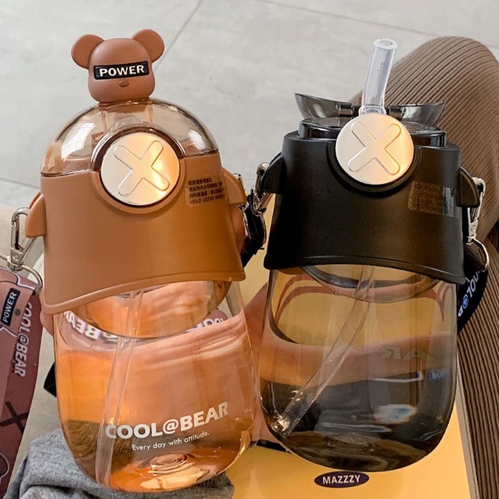 Bình Nước 630ml Hình Gấu Siêu Dễ Thương Có Dây Đeo Vô Cùng Xinh Xắn Có Vòi Uống Nước