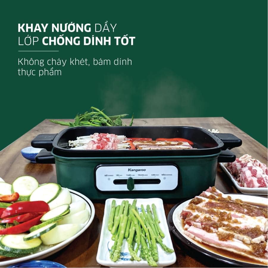 Nồi lẩu nướng đa năng Kangaroo KG5EGH dung tích lớn 5L, thiết kế 2 tầng, 2 chức năng lẩu - nướng tiện lợi