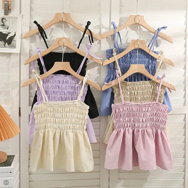 Áo Hai Dây Xếp Ly Màu Trơn Thời Trang Mùa Hè Hàn Quốc Cho Nữ