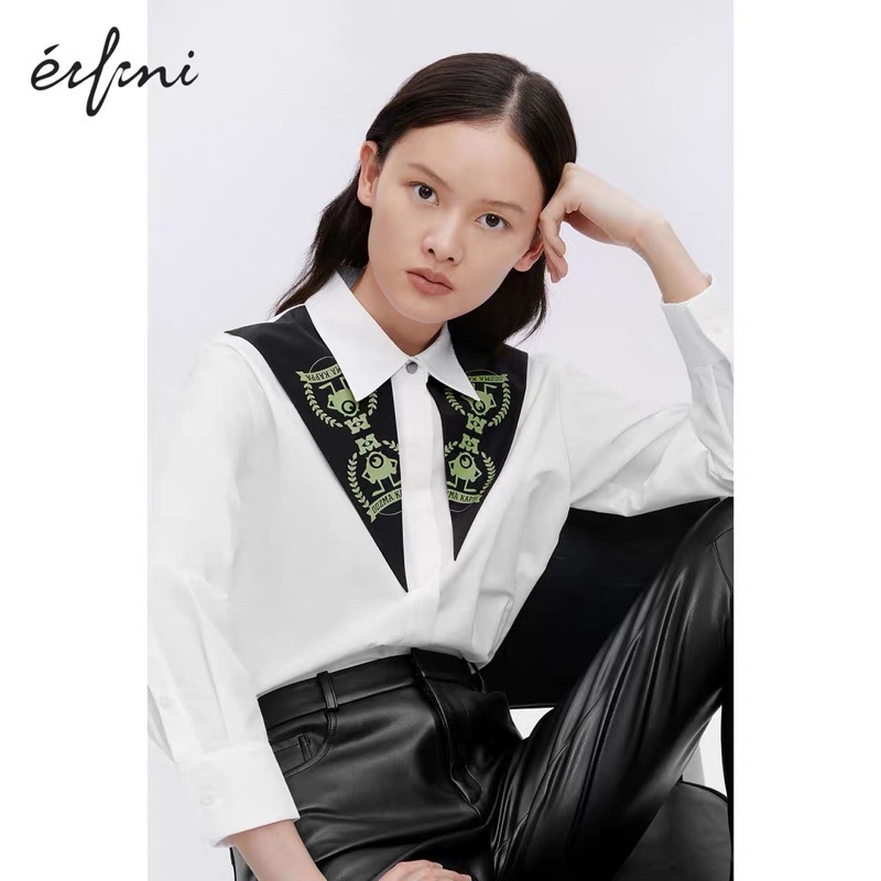 Áo sơ mi trắng cổ hoạ tiết Eifini