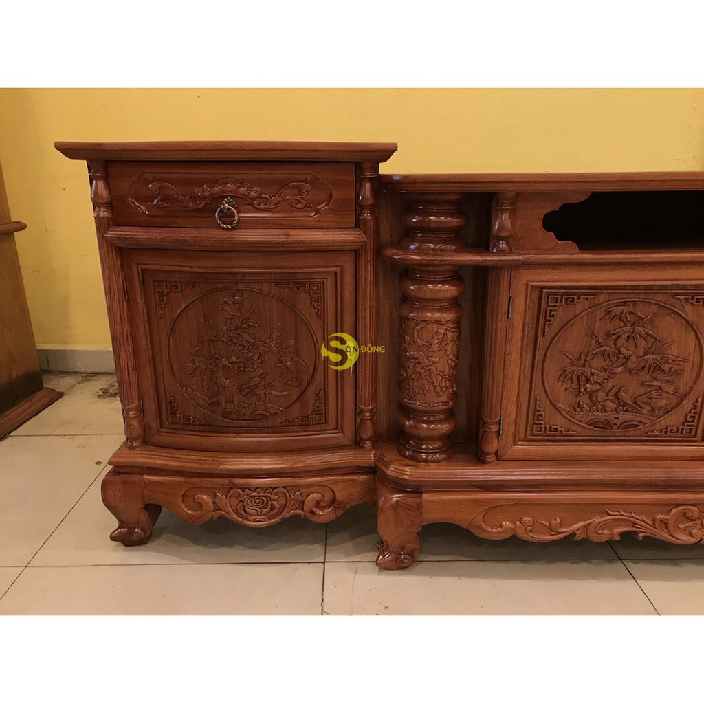 tu tivi trụ trạm nho gỗ hương đá 2.4m x 80cm