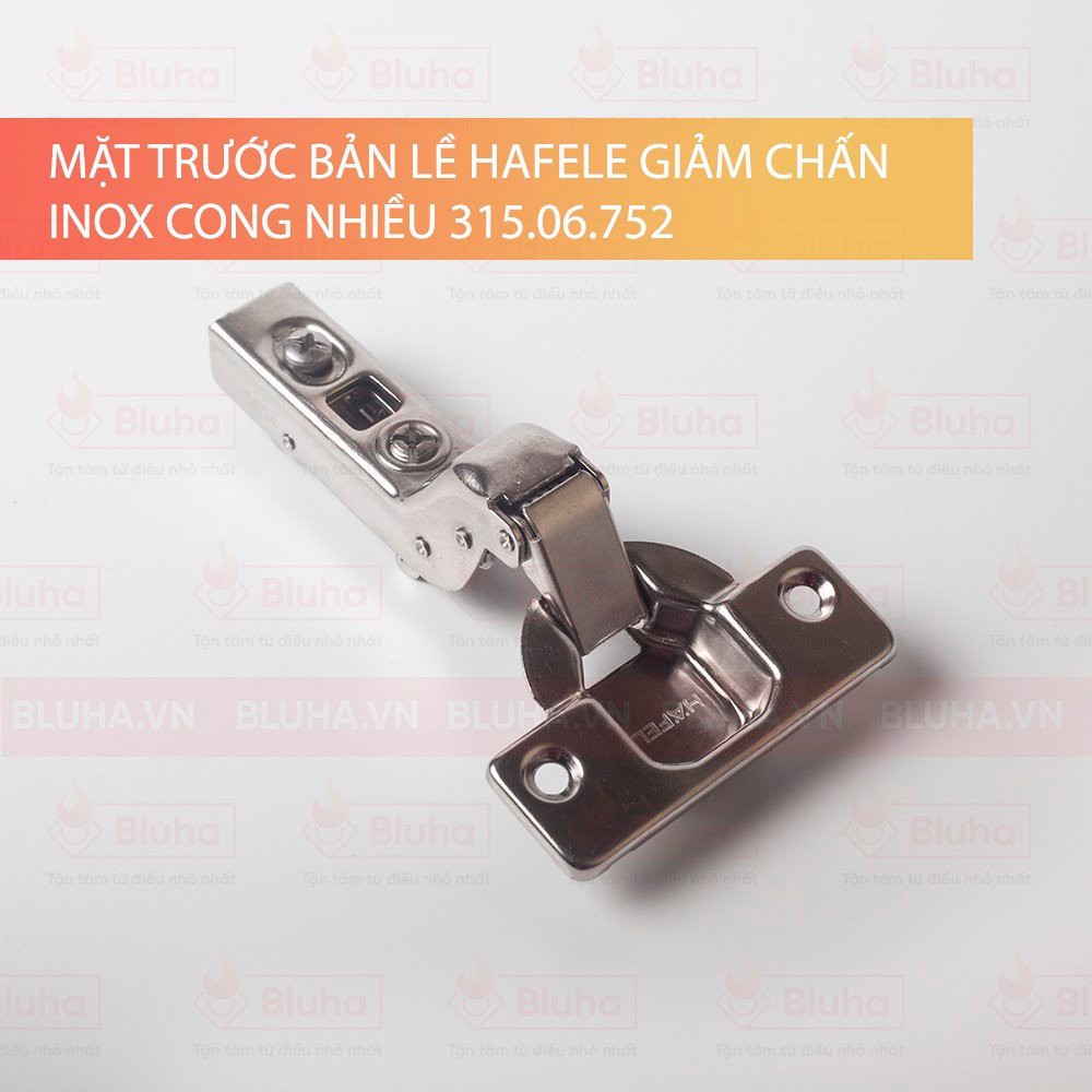 Bản lề giảm chấn inox 304 HALEFE trùm hẳn, trùm nửa, lọt lòng 315.06.750 / 315.06.751 / 315.06.752 (Kèm đế)