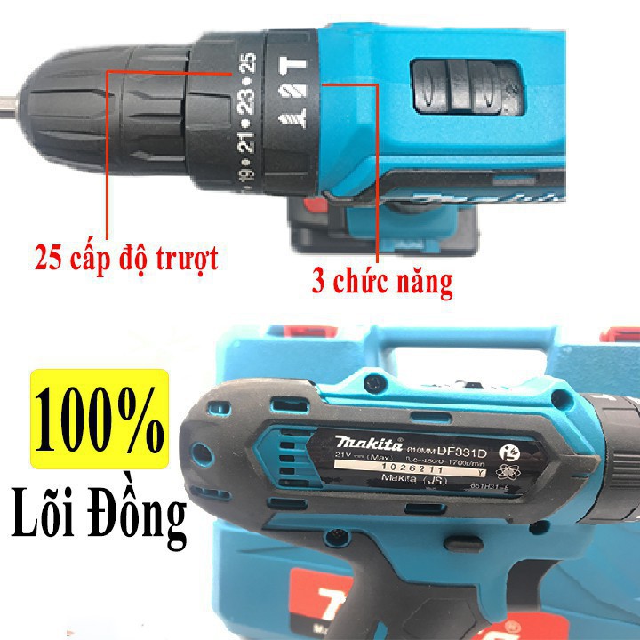 Máy Khoan pin MAKITA Có Búa 21V Kèm Phụ Kiện 24