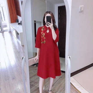 Đầm cổ tầu bầu tết 2020