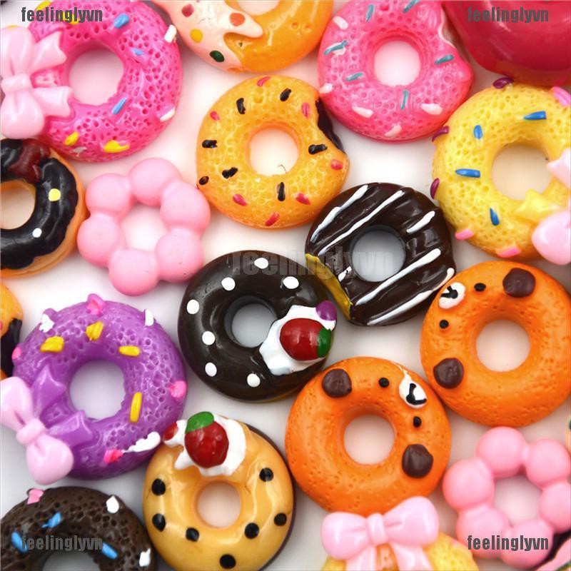 ❤TOP❤ Set 10 bánh donut mini bằng nhựa resin dùng trang trí nhà búp bê xinh xắn ❤YO