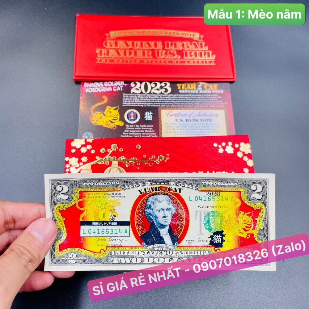 [RƯỚC LỘC] Bộ Tiền 2 USD In Hình Con Mèo Mạ Vàng Mừng Năm Quý Mão 2023 , Quà Tết 2023- MEO NAM