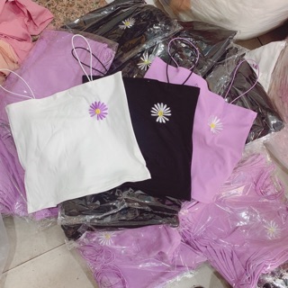 Áo croptop 2 dây thêu hoa cúc