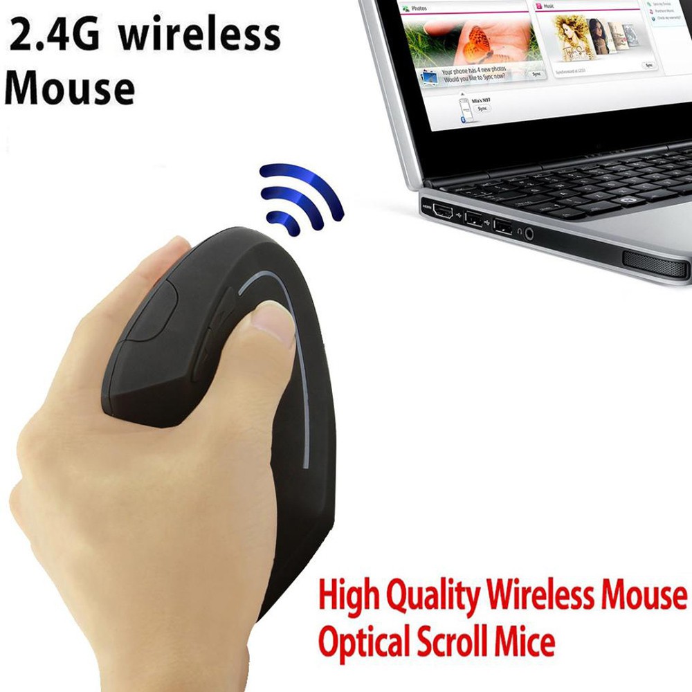 Chuột không dây 2.4 GHz Chuột dọc có thể sạc lại được thiết kế công thái học 1600 DPI 6 nút Chuột chơi game ngón tay USB