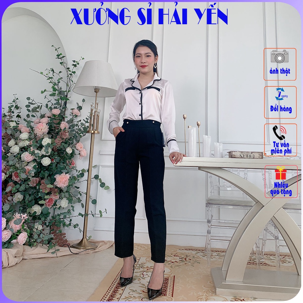 Quần ống đứng - quần nữ công sở 9 tấc cạp cao, khóa sườn, vải Vitex, 3 mầu