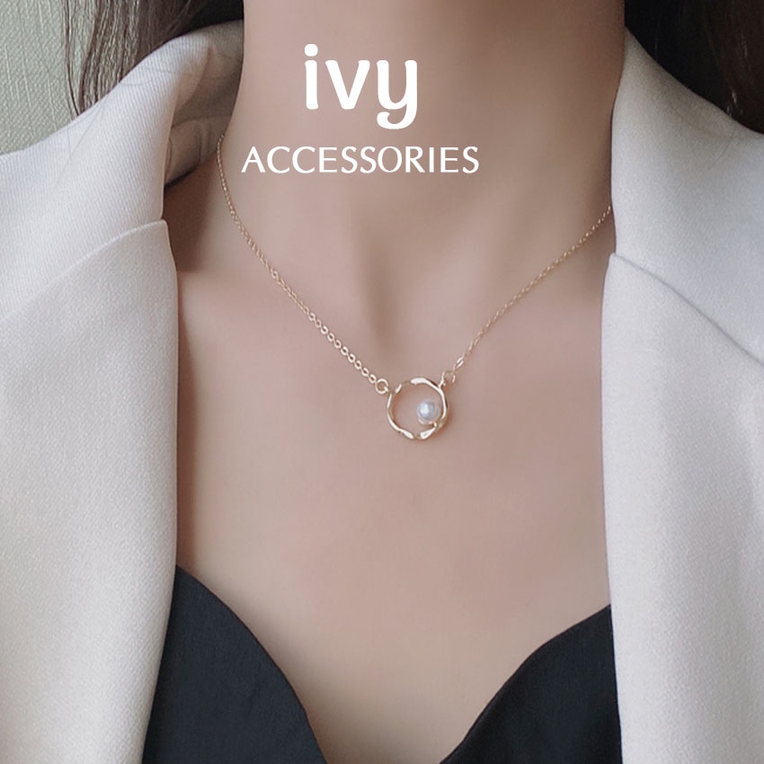 Dây chuyền nữ, vòng cổ nữ mặt tròn phối hạt trai tiểu thư phong cách sang trọng tinh tế Ivy.acc C9